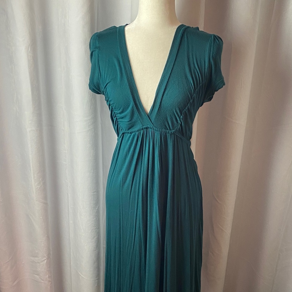 DINA-BE Teal Deep V-Neck Midi Dress